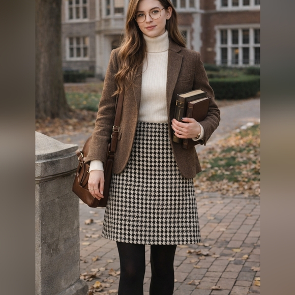 J. Crew Dresses & Skirts - J. Crew 100% Wool Houndstooth Mini Skirt | Size P8 Petite Size 8 Vintage